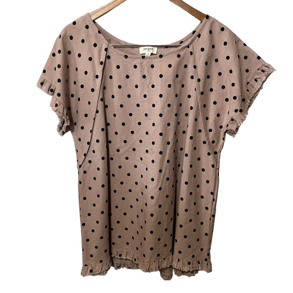 Umgee Blush Pink Polka Dot Short Sleeve Tunic